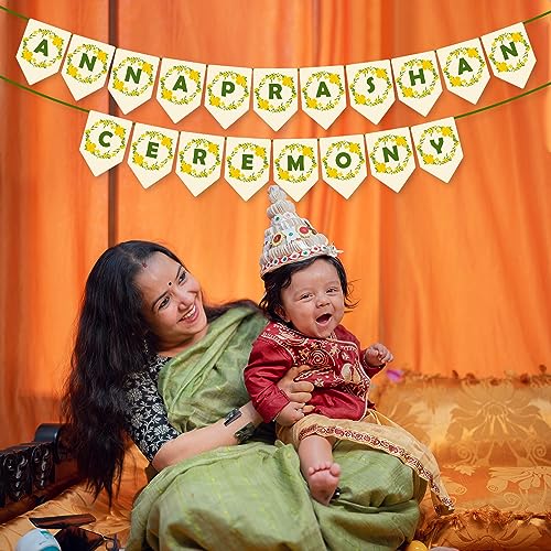 Image of Party Propz Floral Design Shubh Annaprashan Banner - 1 Pc Baby Rice Ceremony Decorations Items | Rice Ceremony Banner (Cardstock)