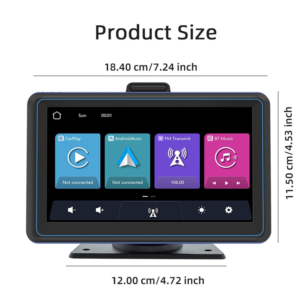 Pantalla táctil para coche de 7 pulgadas inalámbrica CarPlay y Android Auto Car Reproductor multimedia automático portátil Pantalla de navegación duradera