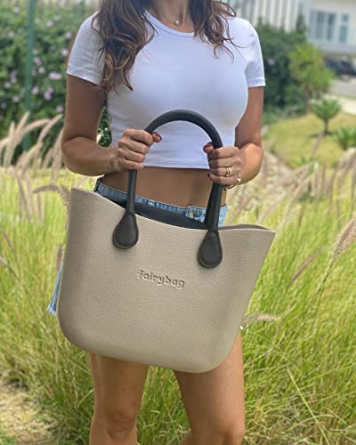 Bolso tote de goma con asas de cuerda y correa de cuero sintético miniatura 2