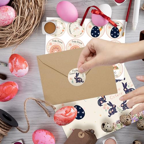 LIZANQU 12X Oster karten mit Umschlag Set, Osterkarten Aufklappbar mit Aufkleber Umschlag, Osterkarten Set, Frohe Ostern Kartenset, 6 Unterschiedliche Motive je 2 Stück (C)