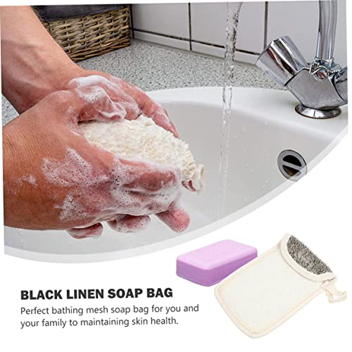 Beatifufu 2pcs Black Linen Soap Bag Bubble Making Net Pouch Foaming Net Bar Soap Loofah Pouch Linen Organizer Bubble Foam Net Drawstring Soap Bag Mesh Flax Soap Bubbles Pocket - Image 7