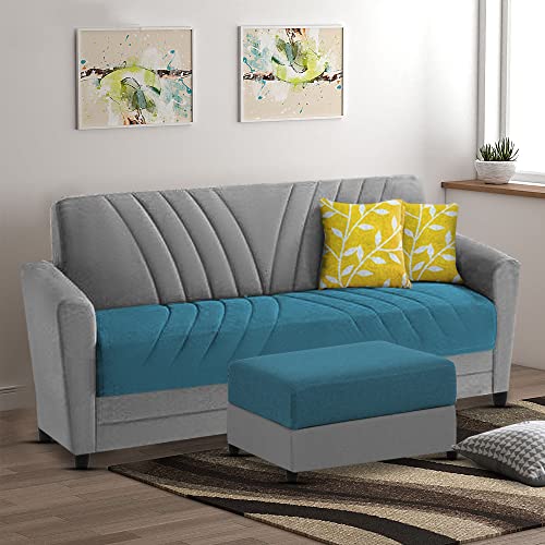 Image of Francis 3 Seater Sofa with Ottoman Set for Living Room (Turquise Grey Fabric)