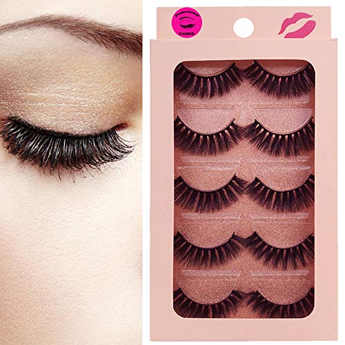 DAODER Thick High Volume Fluffy Mink Lashes Dramatic False Eyelashes Medium Length 5 Packs Handmade Reusable Lightweight Soft Fake Eyelashes for Women Makeup