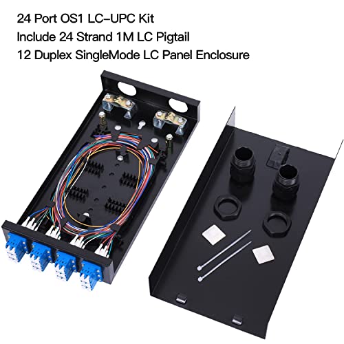 Image of 12 Duplex 24 Port LC-OS1 Box+ SingleMode Cables Wall Mount Fiber Enclosure with Spool LC-UPC Kit (Include a 1 Meter 24 Strand LC-SM Pigtail and 12 Port Duplex LGX Loaded Panel