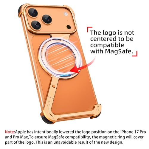 NIFBANG Z Case for iPhone 17 Pro Max Phone Case,Metal Frameless with Ring Stand,360°Rotating Magnetic Kickstand Protective Cover,Slim Thin Shockproof Bumper Cases for iPhone 17 Promax(Cosmic Orange) by NIFBANG - Used condition - Image 2