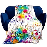 Super Soft Soccer Blanket Lightweight Cozy 3D Printed Flannel Baseball Basketball Throw Blankets for Sport Fans Kids Adults Gifts 60"X50"