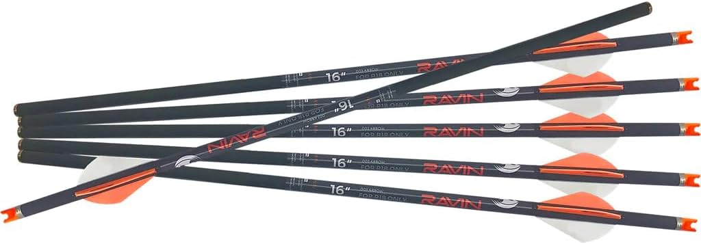 RAVIN .003 R18 Crossbow Arrows 16 Inch 6-Pack - 350 Grain Carbon for R18 Crossbow Only - .003" Straightness Tolerance - Brass Inserts