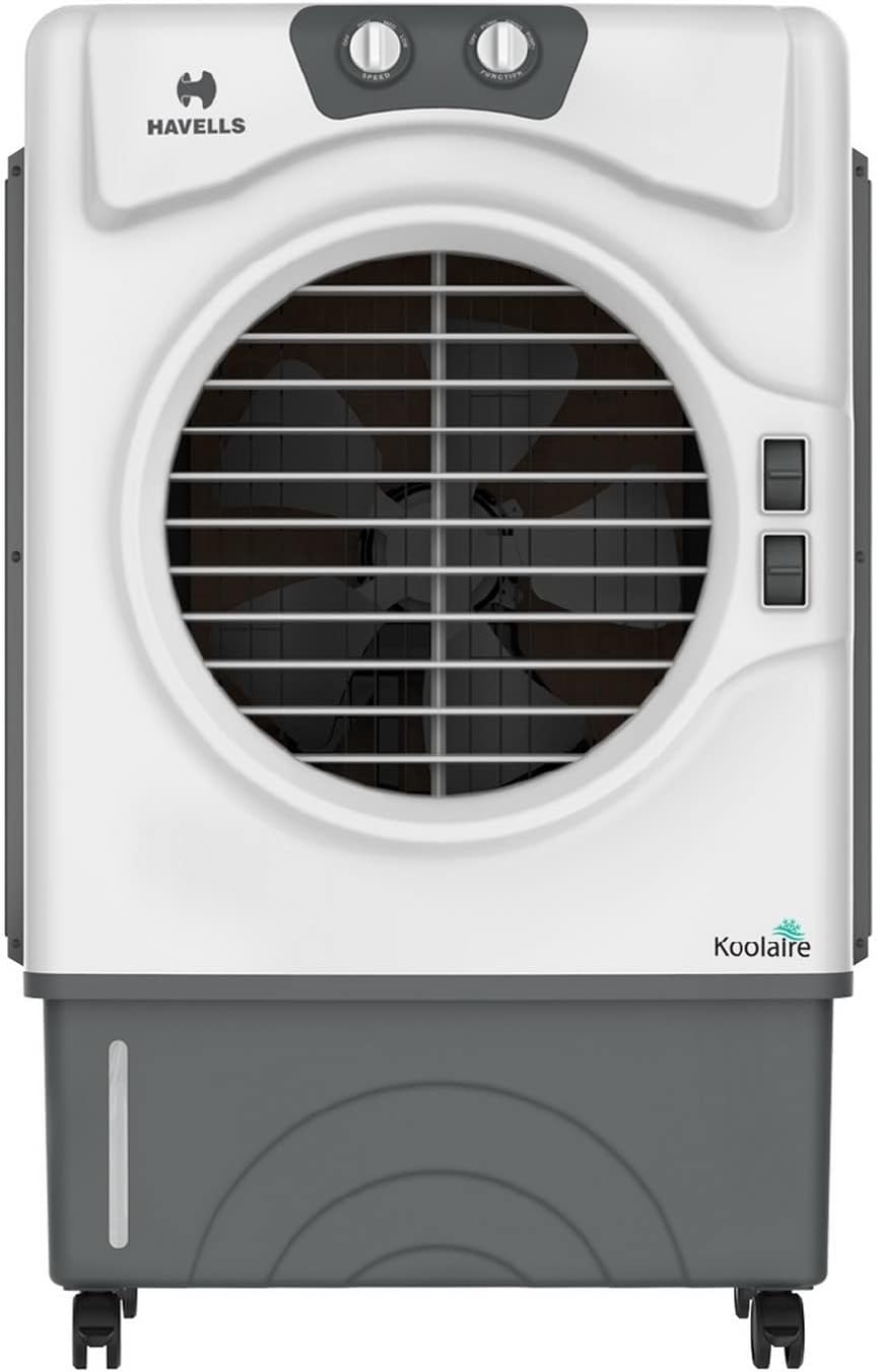 Havells Koolaire-W 51L 2 Knobs Desert Air Cooler for home | Powerful Air Delivery | Everlast Pump | 3 Side High Density Woodwool Comb | Heavy Duty (White/Grey)