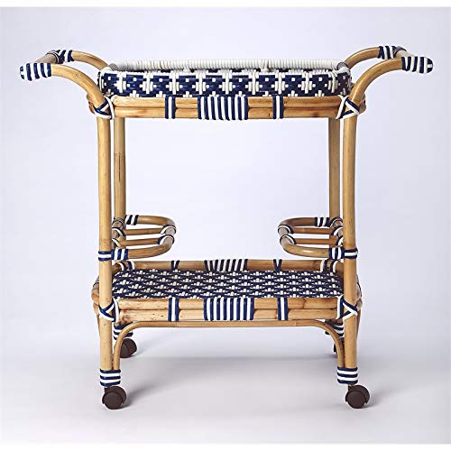 Bowery Hill Transitional Selena Rattan Bar Cart In Blue And White #TOP4