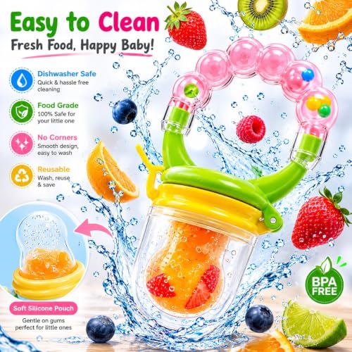 Image of Novo Baby Baby Fruit Feeder - Silicone Food & Fruit Nibbler with Extra Mesh, Soft Pacifier Feeder & Teether for Infants
