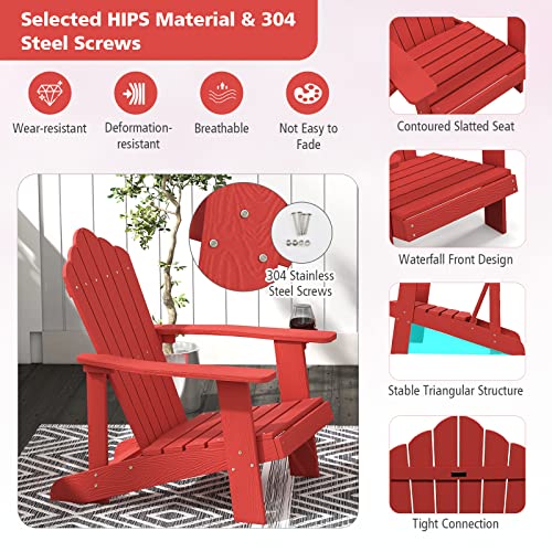Tangkula Oversized Adirondack Chair, Patio Lounge Chairs W/Adjustable Cup Holder, Hips Armchairs Slatted Chair, Outdoor Weather Resistant Fire Pit Chair For Deck Backyard Garden Porch (1, Red) #TOP4