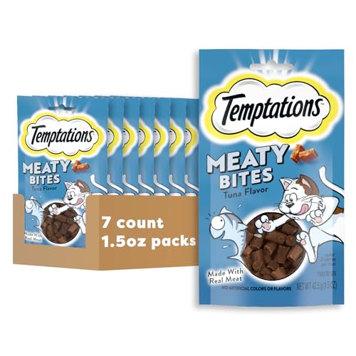 TEMPTATIONS Meaty Bites, Soft and Savory Cat Treats, Tuna Flavor, (7) 1.5 oz. Pouches