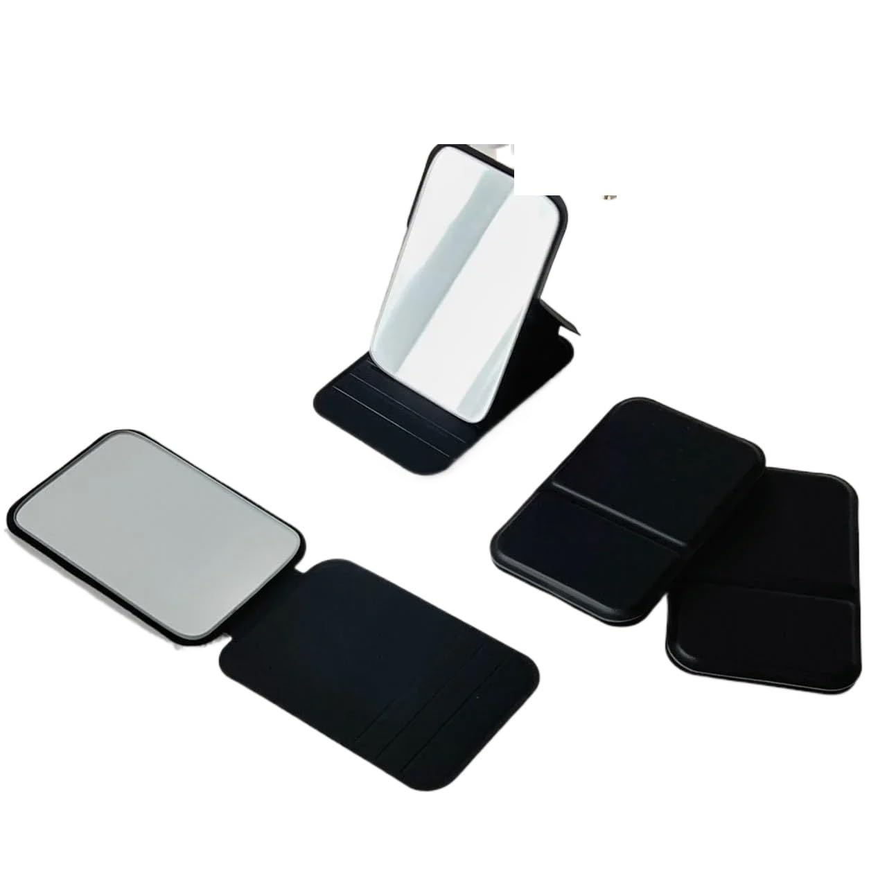 RRYPBOVG Portable Makeup Mirror 2PCS Desktop Makeup Mirror Solid Color Simple Portable Handheld Foldable Compact Cute Pocket(Black)