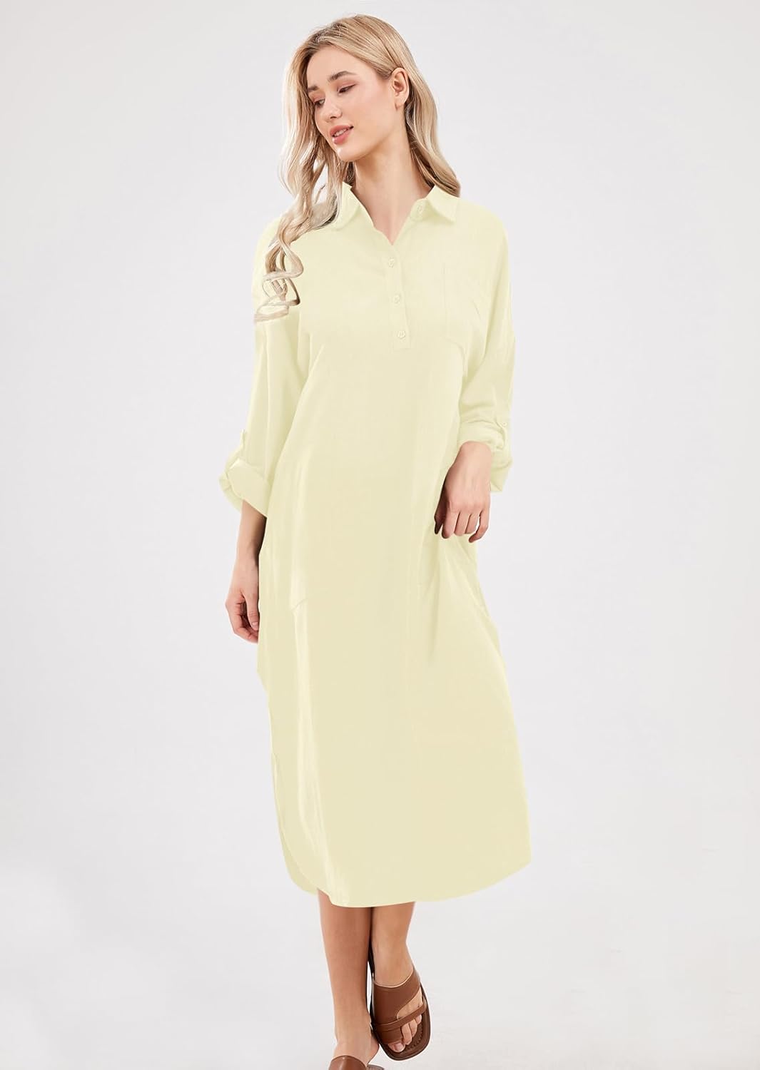 chouyatou Women's Spring Summer Cotton Linen Shirt Dress Button Down Casual Loose Maxi Shift Dress - Image 4