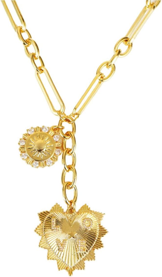 Collar de oro grueso para mujer, collares con colgante de sol de oro de 18 quilates, gargantilla de corazón, joyería de amor coqueta