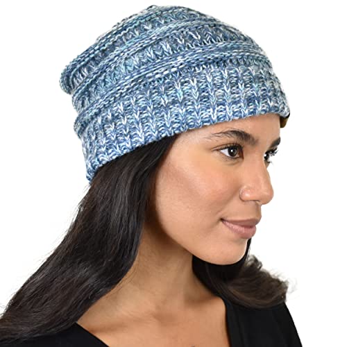 C.C Trendy Warm Chunky Soft Stretch Cable Knit Beanie Skully, Denim Multi