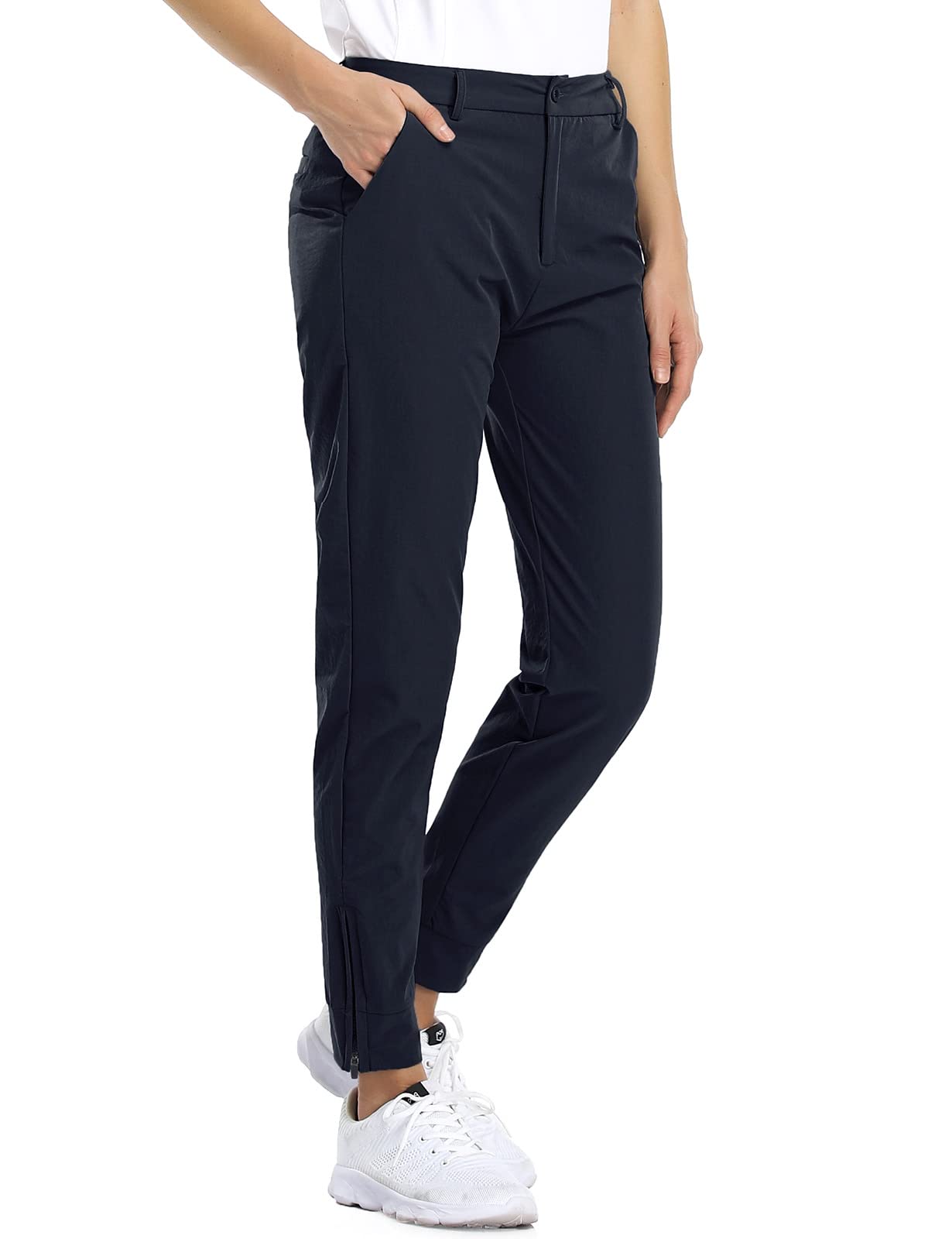 ViracyWomens Golf Pants Stretch Lightweight Quick Dry Waterproof Pants for Hiking or Work with Zipper Pockets