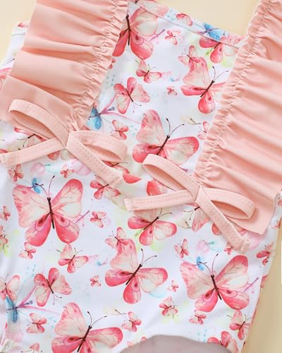 Image of Toddler Girl Swimsuit Baby Girl Bathing Suit Long Sleeve Floral Zipper One-Piece Rash Guard Swimsuit with Hat