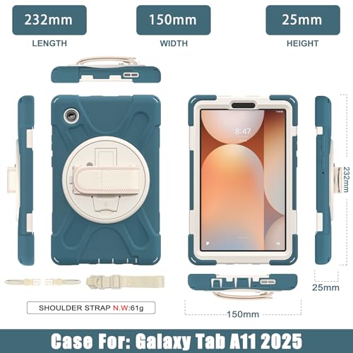 Image of ProElite Cover for Galaxy Tab A11 Plus 11 inch 2025 Cover, Rugged 3 Layer Armor case Cover for Galaxy Tab A11+ 11 inch 2025 with Hand Grip & Rotating Kickstand with Shoulder Strap, Cornflower Blue