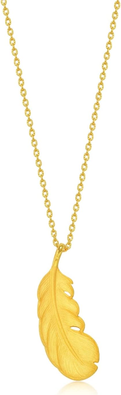CHOW SANG SANG 999.9 24K Solid Gold Price-by-Weight Gold Feather Pendant 86820P [Not Include the Necklace]