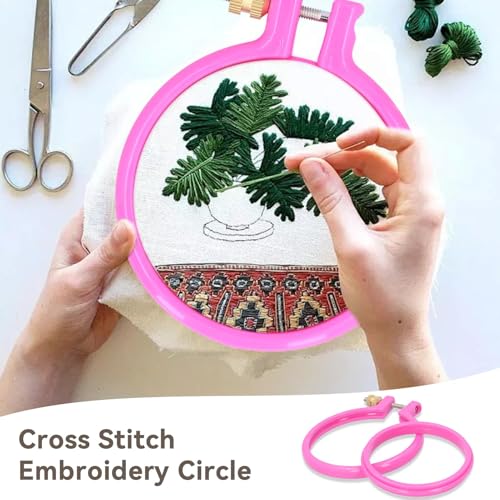 Image of 3pcs Plastic Embroidery Hoops Set, Cross Stitch Circle Hoop Embroidery Circle Ring for Embroidery and Cross Stitch Random Color(3in)