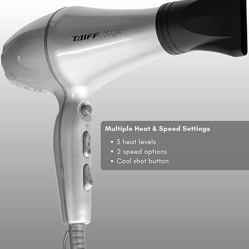Miniatura 5 de Taiff Style IonSense - Secador de pelo profesional | Secador de pelo de cerámica iónica de 1875 W con difusor | Ligero apto para viajes | Doble Gris