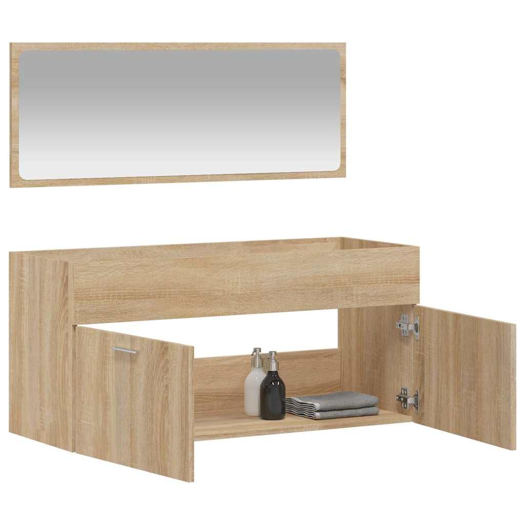 SYDE Armario de Baño con Espejo Madera de Ingeniería Roble Sonoma | Montaje en Pared, Amplio Almacenaje, Diseño Minimalista, Resistente a la Humedad