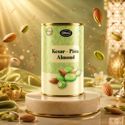 Image of Effete Choco Coated Kesar pista Chocolate Almond Can - 96gm, Chocolaty Dryfruits, Chocolicious Almonds, Dryfruits chocolates packet, chocolates gift pack, chocolate box, chocolates gift hemper