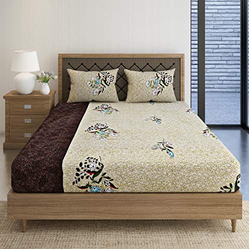 Image of Swayam Pure Cotton Double Bedsheet with 2 Pillow Covers | Size 90 x 100 inch | 160 TC | Floral Design | Soft Breathable Bed Sheet | Comfortable & Durable for Bedroom - Green