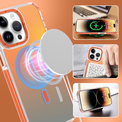 Image of Magnetic Case for iPhone 14 Pro [Compatible with Magsafe] [Cute Fashion Fluorescent Design] [1 Screen Protector] Slim Translucent Matte Case for iPhone 14 Pro 6.1 inch 2022, Orange