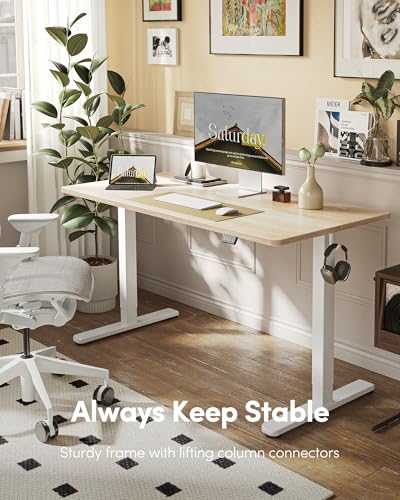 Image of FEZIBO Electric Standing Desk Adjustable Height, 48 x 24 Inch Sit and Stand, Home Office Desk, Ergonomic Workstation Computer Desk, Maple