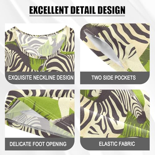 ALAZA Zebra Leaf Animal Pajamas Short Sleeve 2 Piece Sleepwear Top and Bottom Pajama Set Unisex4