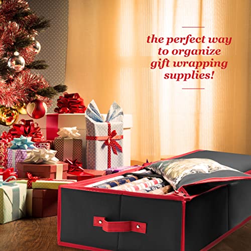 Homior Gift Wrap Organizer, Christmas Wrapping Paper Storage Bag W/Useful Pockets For Xmas Accessories, Fits Upto 24 Rolls, Underbed Storage For Holiday Decorations, Large Capacity Storage Box #TOP2