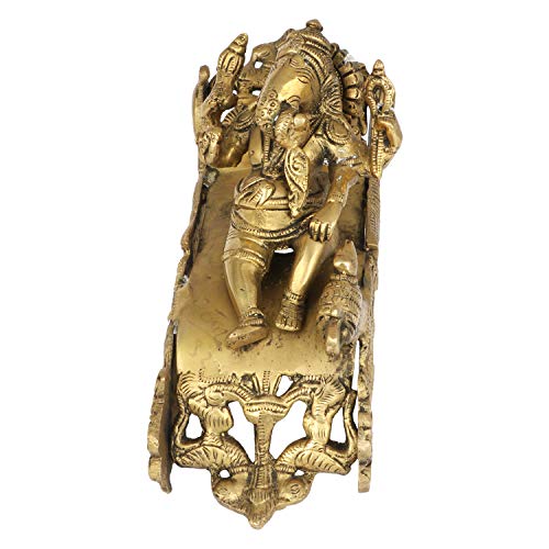 ARTVARKO Ganesh Bhagwan Idol de latón descansando en el sofá de diseño de pavo real Ganapati Pital Moorti para decoración del hogar, oficina, matrimonio, longitud de 9 pulgadas