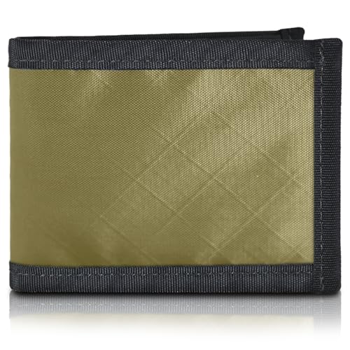 Flowfold Vanguard Recycled Material Bifold Wallet | Slim and Durable with Cash Pocket, Two Hidden Card Pockets and Two ID Windows | Holds 10-12 Cards | Minimalist Wallet Made in USA | Olive Green