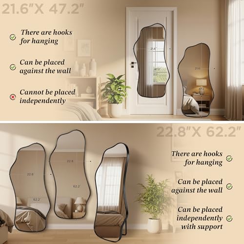 Image of Bathroom Mirrors for Over Sink-Horizontal or Vertical Hanging 47.2 inchx21.6 inch Black Asymmetrical Wavy Aluminum Frame Decorative Full Body Mirror for Living Room,Bedroom,Cloakroom,Entryway