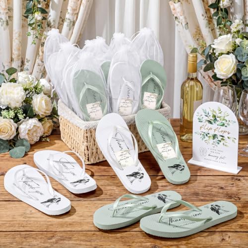Image of 24 Pairs Bulk Flip Flops for Wedding Guests | Reception Sandals, Wedding Party Favors with Sign, Size Cards, Bagged, Dance Floor Slippers