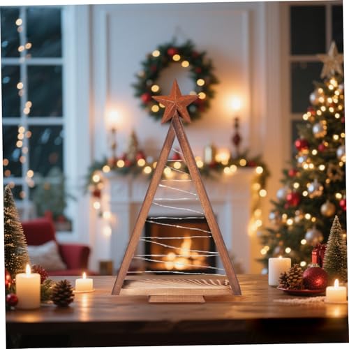 Décoration de Noël lumineuse de table, arbre en bois style ferme