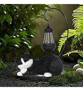 Abia Jaeia Solar Garden Statue with LED Lights - Cute Sleep Cat Sculpture, Waterproof Resin Ornam...