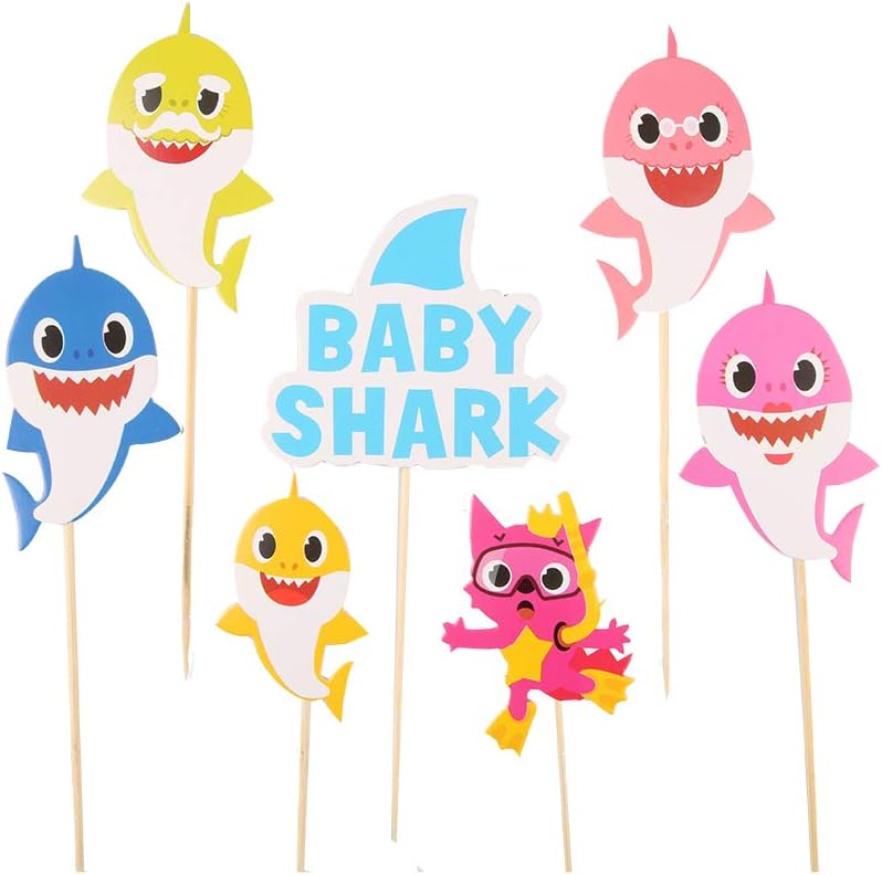 LDREAMAM QIYNAO Happy Birthday Cake Topper Shark Cake Flag Banner Birthday Party Cake Ornament