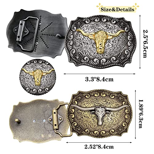 Btilasif 2Pcs Longhorn Bull Western Belt Buckles For Men Women Western Cowboy Longhorn Bull Texas Rodeo Belt Buckle For Boys Girls Kids #TOP2