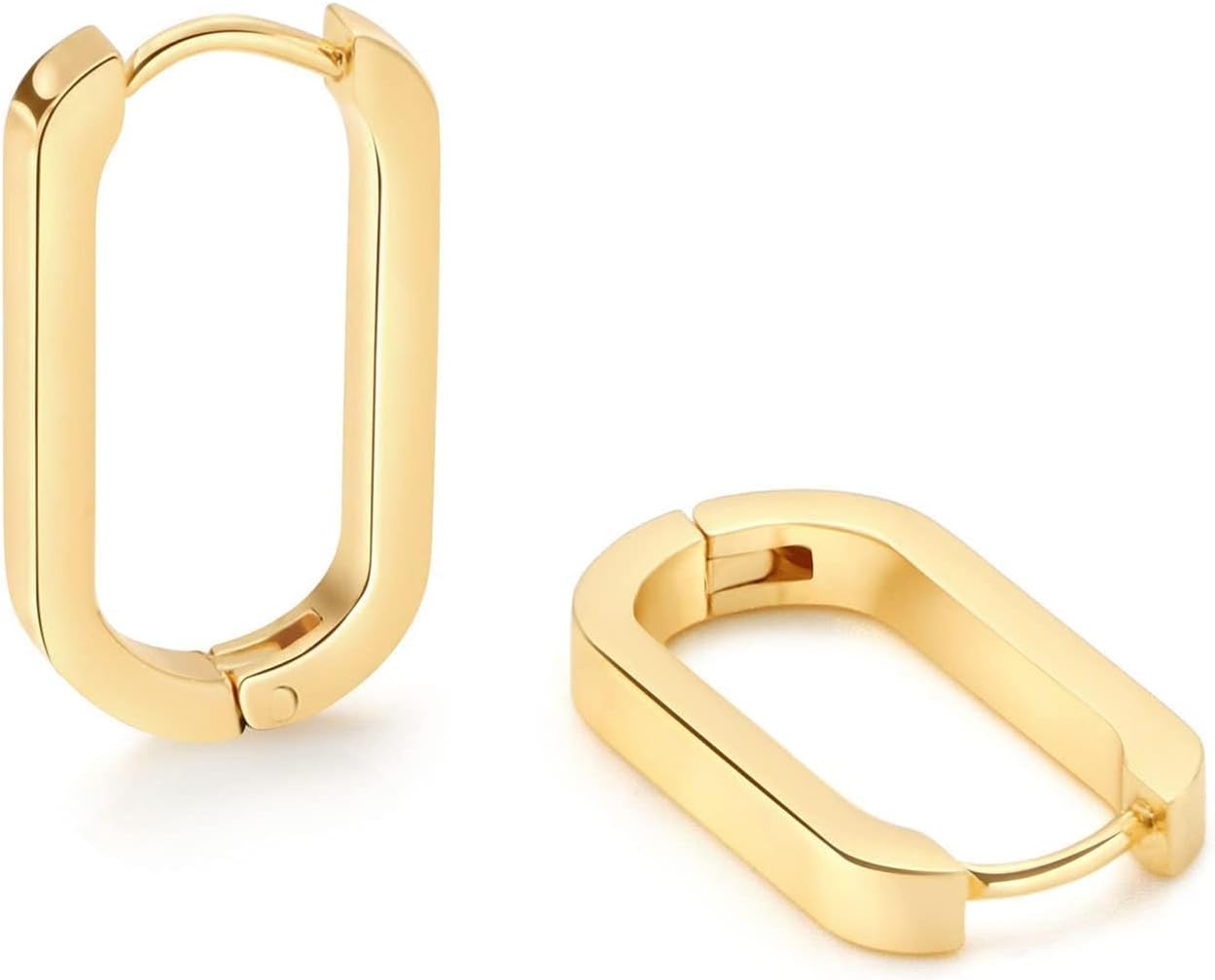 Gold Paperclip Earrings for Women 18K Gold Plated Oval Hoops Earring Rectangle Earrings Square Hoops U Shape Link Hoops Earrings Chunky Hoop Earrings