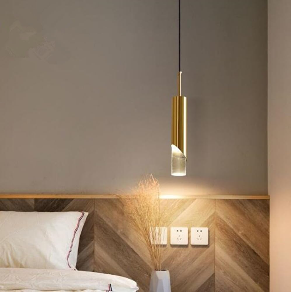 Lampada a sospensione LED Camera da letto comodino luce pendente moderno disegno luci sospese minimalismo lampadario 4500K lampadario Per soggiorno sala da pranzo cucina 6 * 30 cm,D'oro