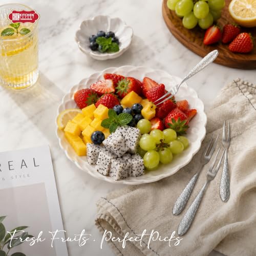 Image of Kitchen Expert Stainless Steel Fruit Fork Set of 6 | Fruit Picks | Mini Snack & Dessert Forks | Hammered Design Appetizer Picks - Silver