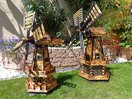 Preisvergleich Produktbild Große Holz-Windmühle wetterfest, kugelgelagerte windmühlen, Gartenwindmühle 130 cm, zweistöckig MIT 2 BALKONEN, garten windmühlen, Windfahne / Windrad o. SOLAR o. Außenbeleuchtung WMH130ng-OS 1,30 m