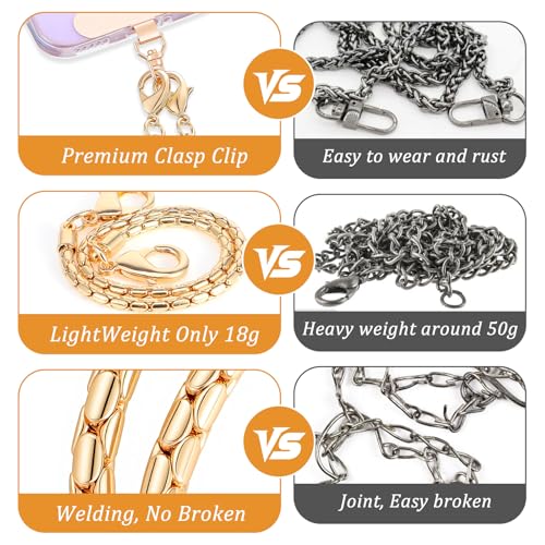 QFGasre Phone Wrist Strap Metal Phone Chain Wristlet Detachable Cellphone Lanyard Wrist with 2 Tether Tab Wristlet Straps for Cases Phones Charm Strap for Women Shopping Traveling Party Walking - image 7