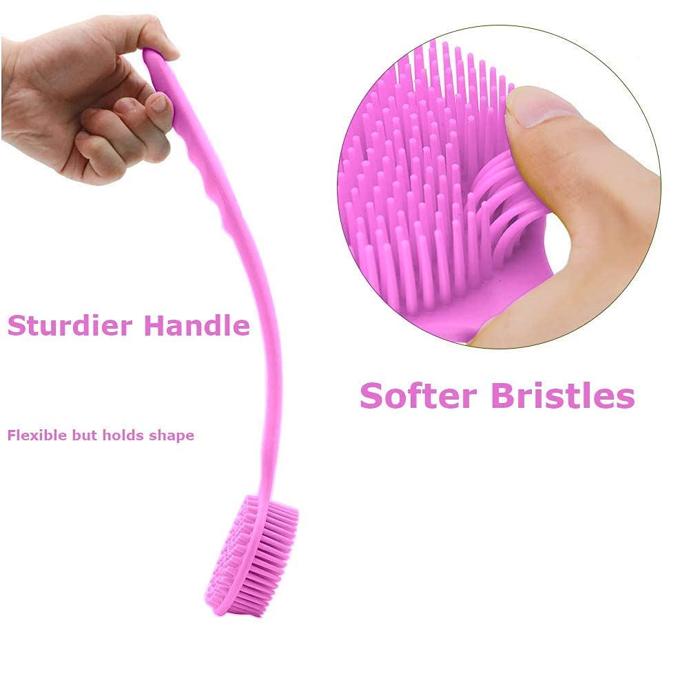 NILKANTH® - Ultra-Soft Silicone Back Scrubber Shower Bath Body Brush with a Long Handle, 100% BPA-Free, Hypoallergenic, Eco-Friendly, Pink 1