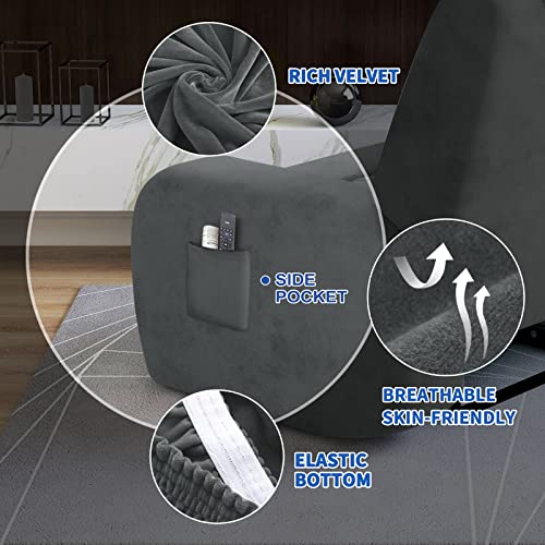 XINEAGE 4 Pieces Velvet Recliner Slipcover Stretch Recliner Chair Cover with Side Pocket Anti-Slip Fitted Recliner Cover Couch Furniture Protector with Elastic Bottom (Recliner - Image 3