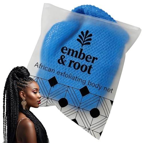 Ember and Root African Exfoliating Body Net Sponge Ember and Root African Net Sponge Exfoliating Towel Exfoliating Washcloth Face & Body Scrub Towel for All Skin Types Gentle Exfoliation (Blue)
