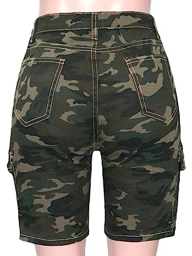 Famnbro Women'S Mid-Length Ripped Jeans Camo Shorts Slim Fit Camouflage Denim Cargo Shorts thumb #4